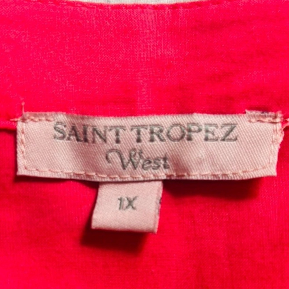Saint Tropez West Cotton Tunic Top Size 1X Hot Pink Cut Out Lace Feminine - Picture 4 of 11